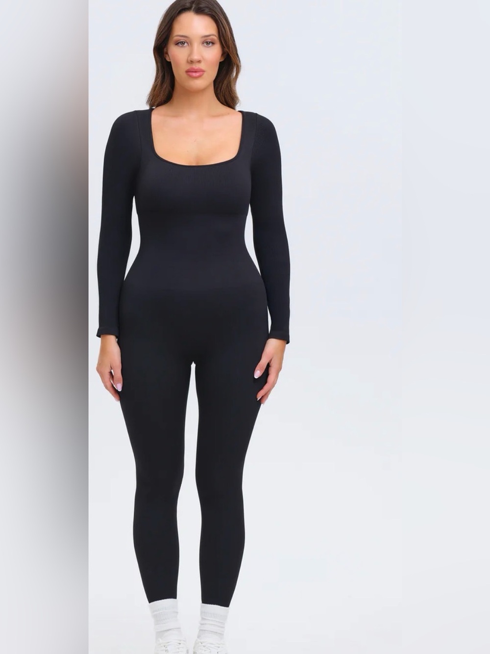 Women's Black Long-Sleeve Jumpsuit snatches with compression